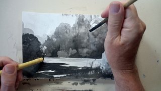 166131 Pinselzeichnung mit Tusche und Acrylfarbe